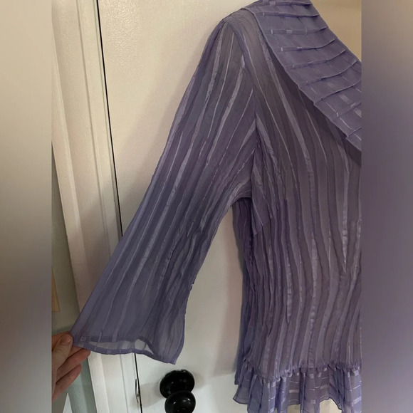 Purple stripe vintage women’s button front ruffle sheer top size 14/16 #1286 - Picture 5 of 9